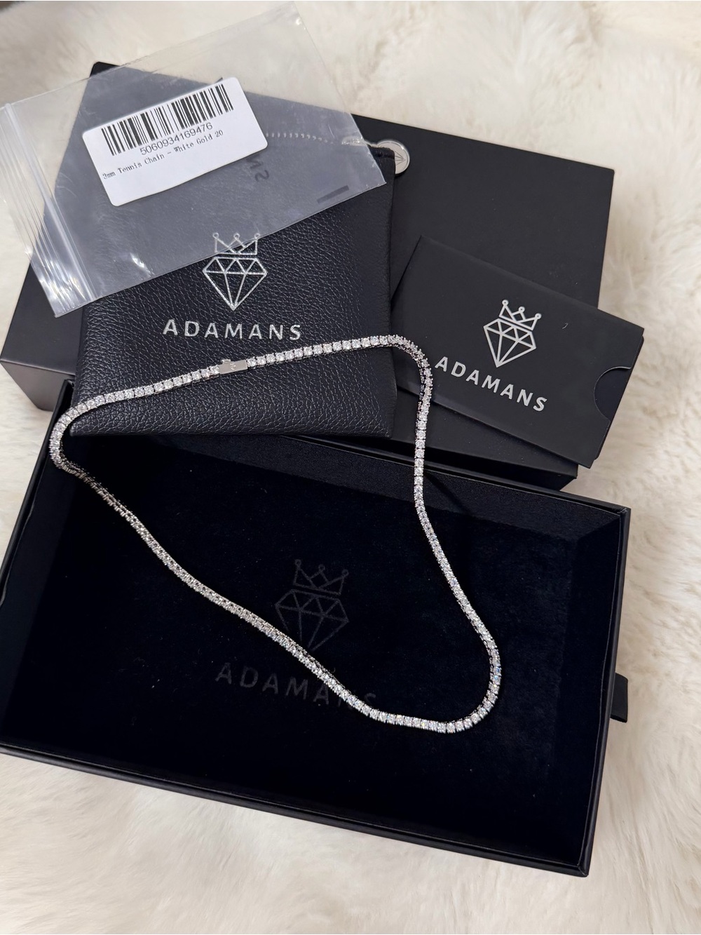 ADAMANS Tennis Chain White Tennis Chain White Gold 20" Necklace